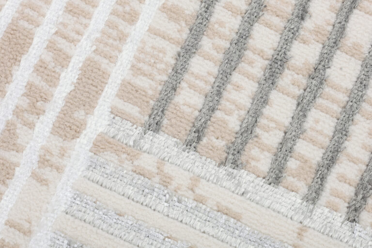 Tapis Crystal Rond Marron Beige Crème Rayé