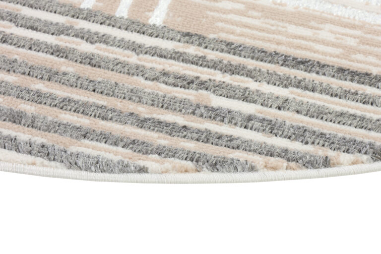 Tapis Crystal Rond Marron Beige Crème Rayé