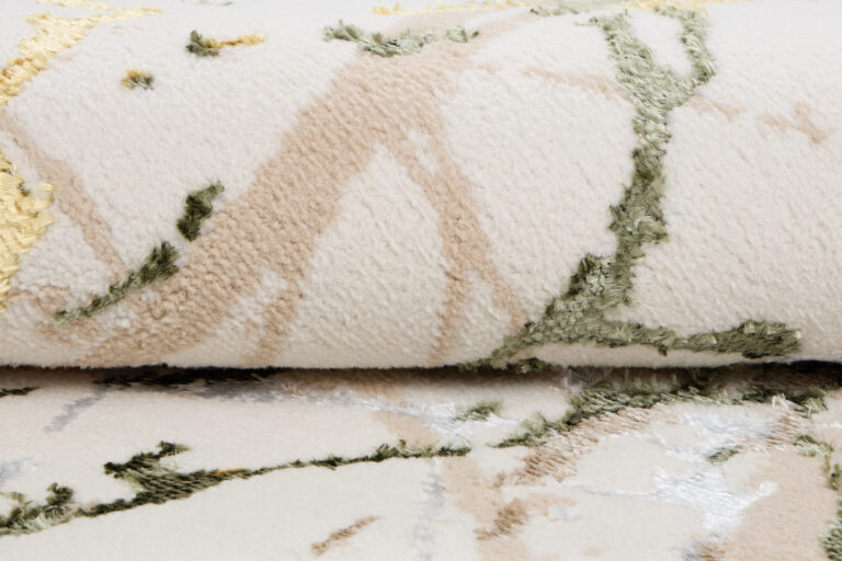 Tapis Crystal Rond Vert Crème Abstrait Marbre