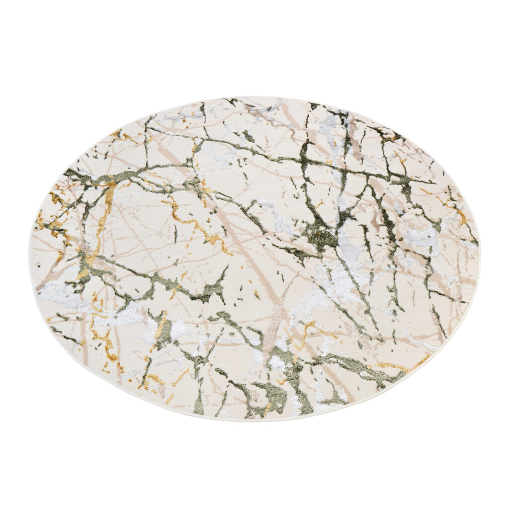 Tapis Crystal Rond Vert Crème Abstrait Marbre