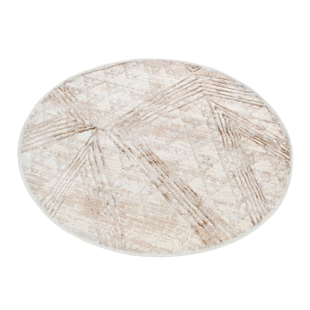 Tapis Crystal Rond Crème Marron Moucheté Lignes