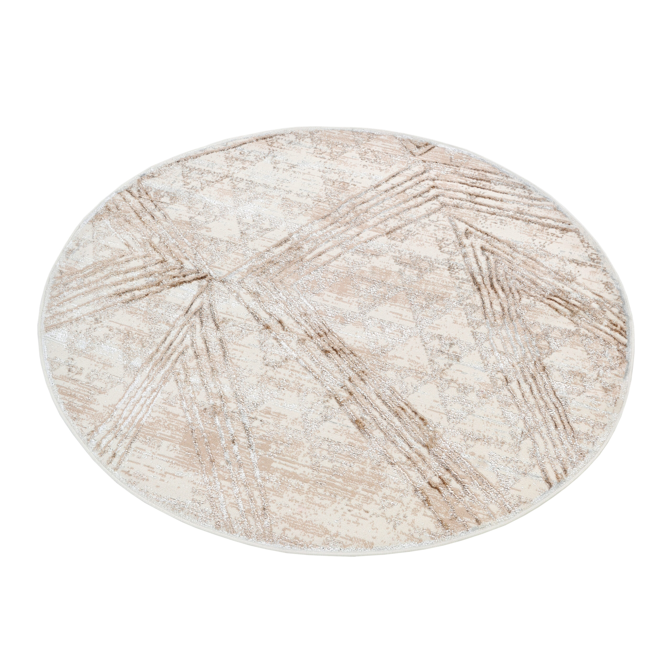 Tapis Crystal Rond Crème Marron Moucheté Lignes