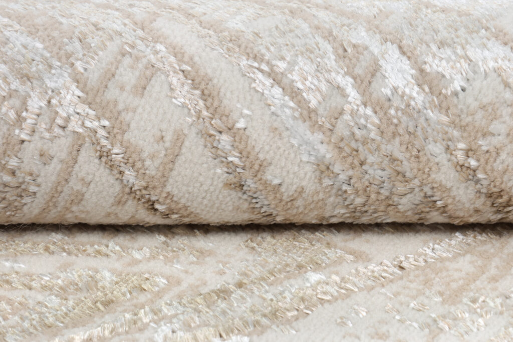 Tapis Crystal Rond Crème Marron Moucheté Lignes