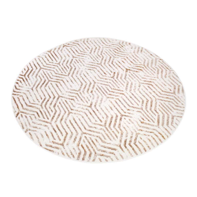 Tapis Crystal Rond Marron Crème Beige Lignes