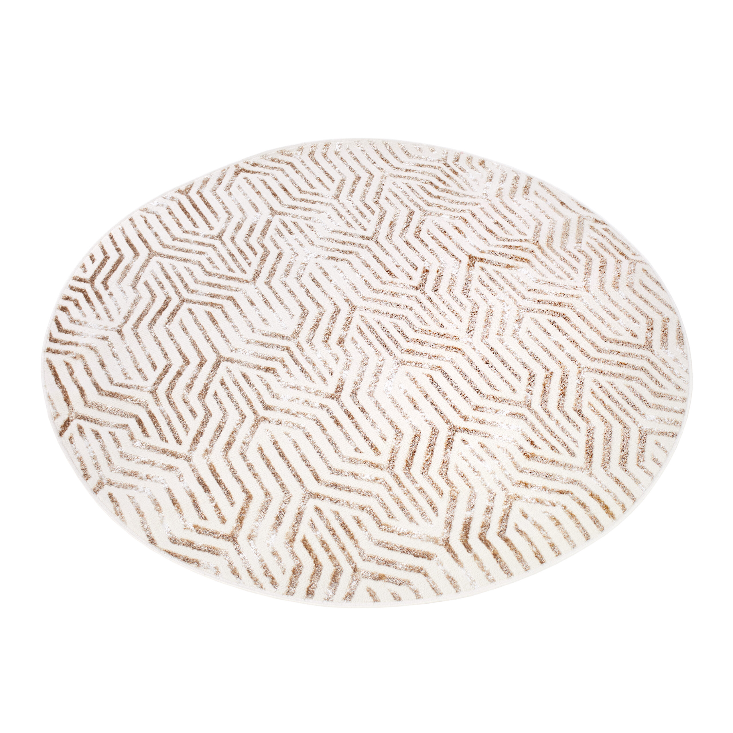 Tapis Crystal Rond Marron Crème Beige Lignes