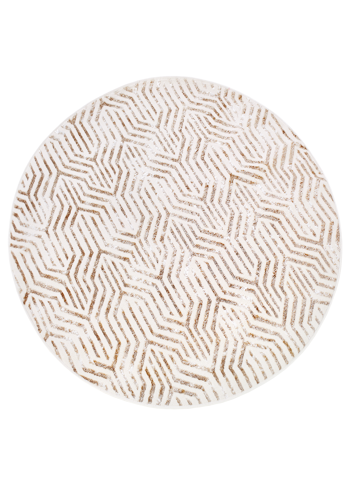 Tapis Crystal Rond Marron Crème Beige Lignes