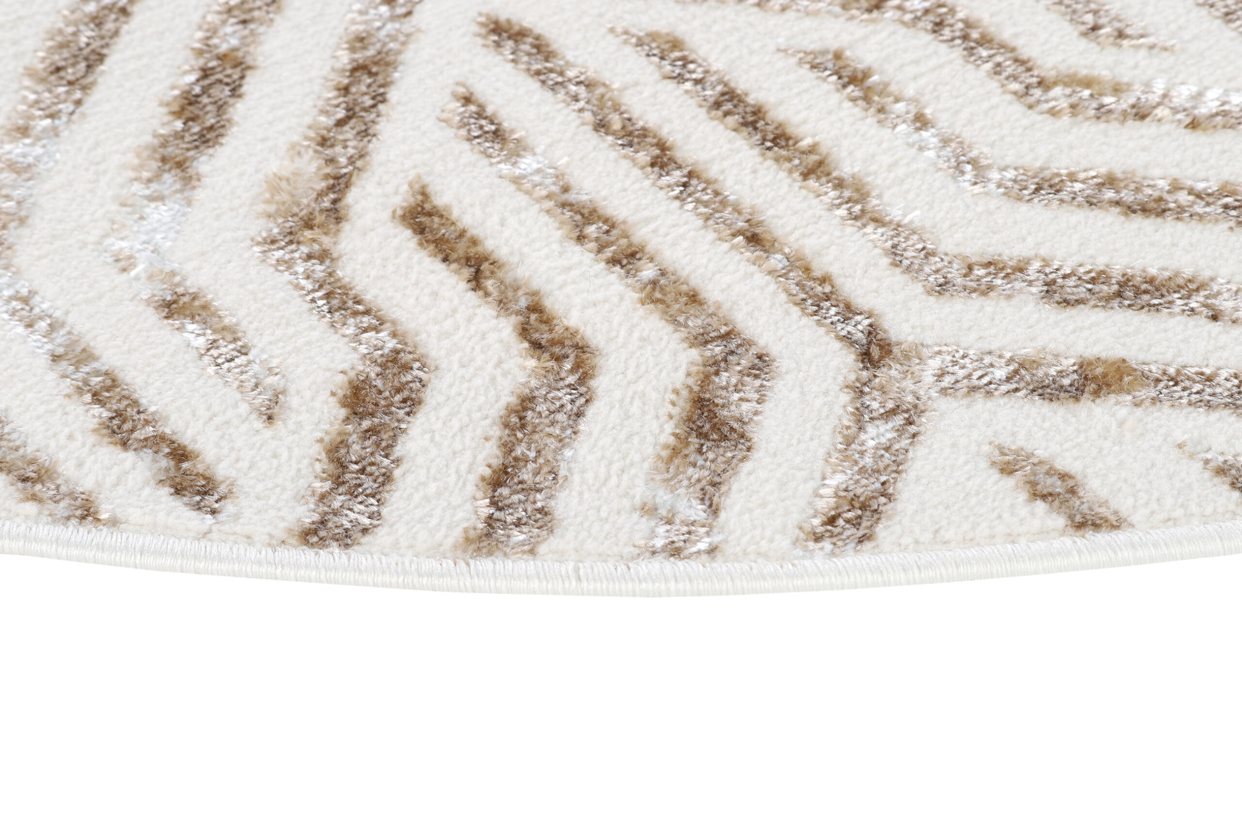 Tapis Crystal Rond Marron Crème Beige Lignes