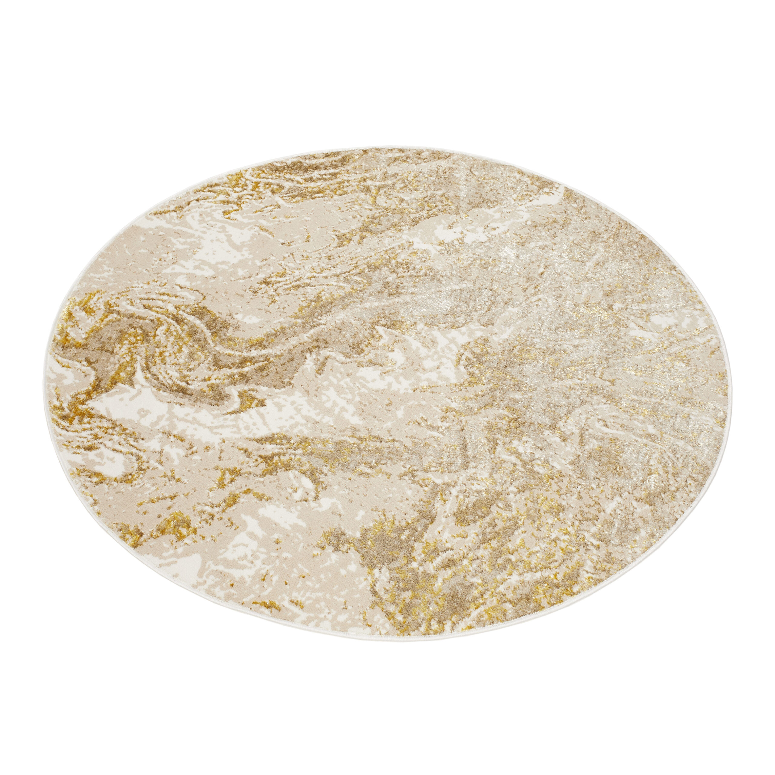 Tapis Crystal Rond Beige Or Crème Marbre