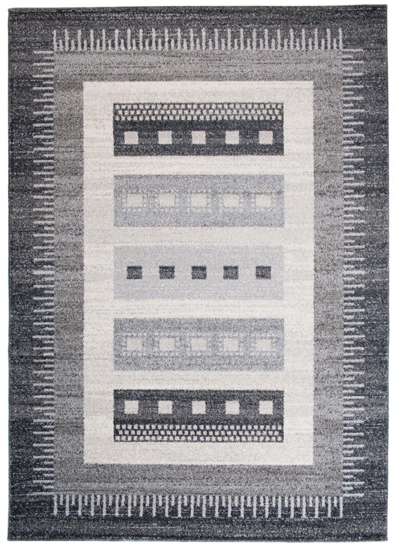 Tapis Sari Gris Ethnique Cadre