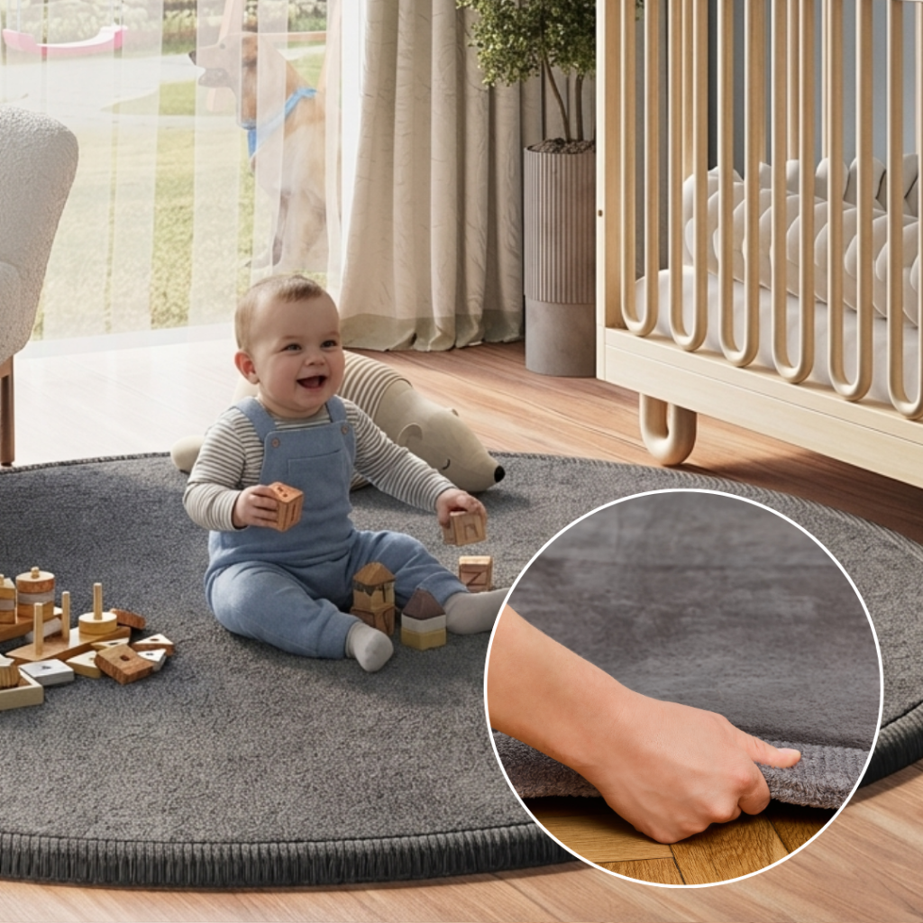 Tapis Enfant Fluffin Rond Gris Foncé