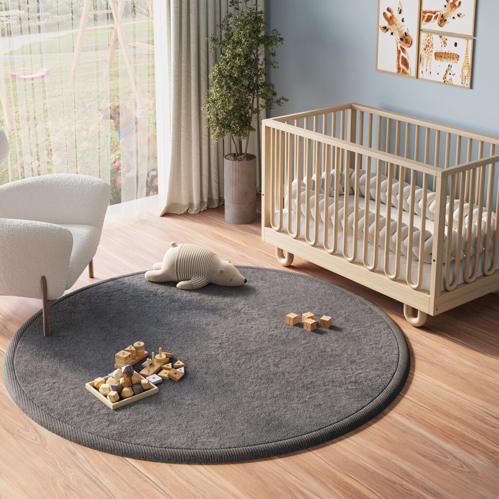 Tapis Enfant Fluffin Rond Gris Foncé