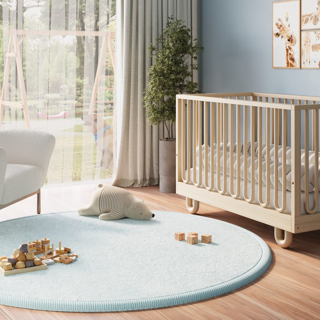 Tapis Enfant Fluffin Rond Bleu