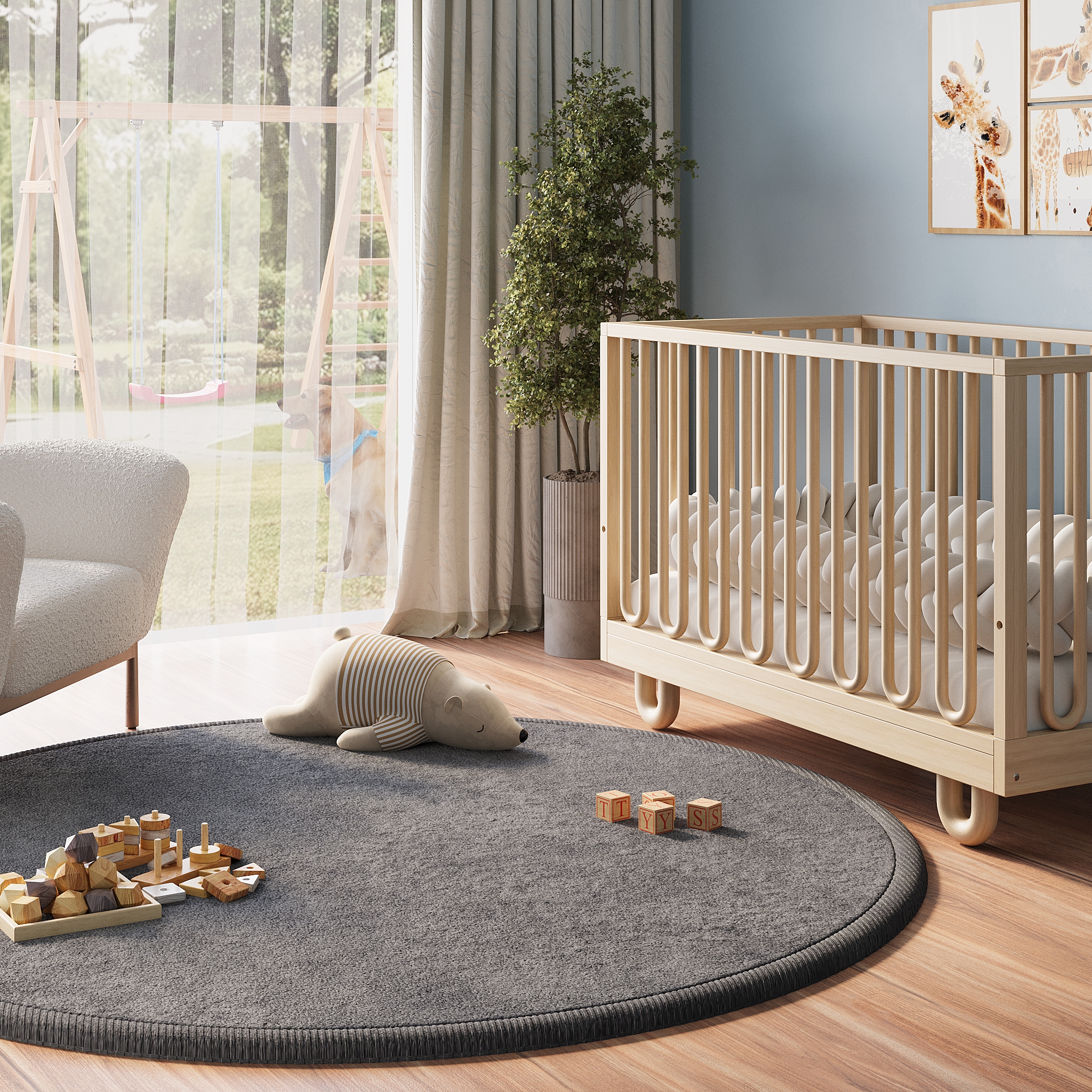 Tapis Enfant Fluffin Rond Gris Foncé