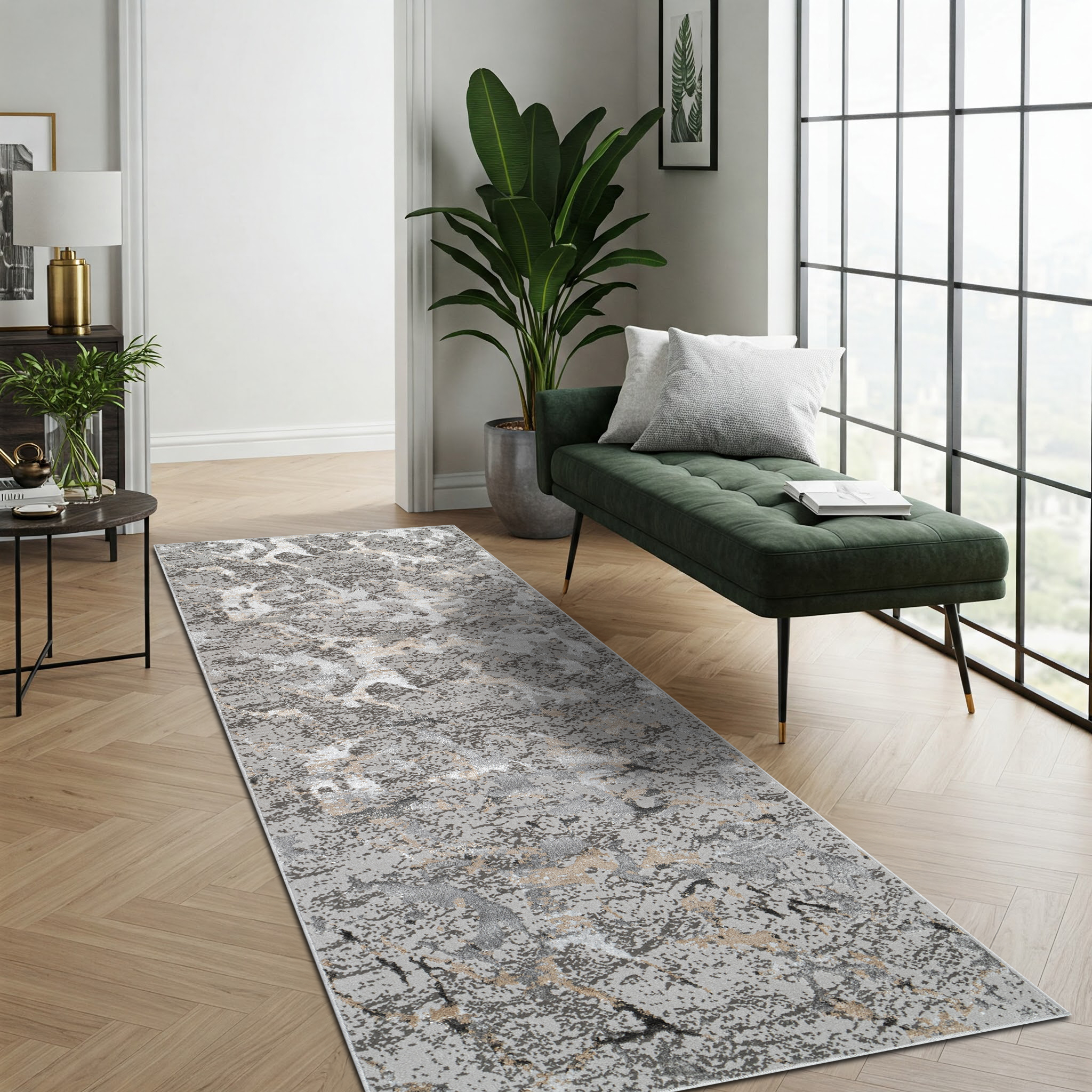 Tapis de Couloir Crystal Gris Foncé Beige Moderne