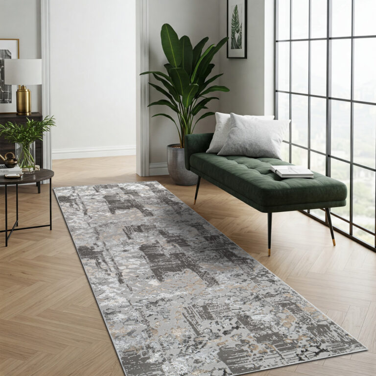Tapis de Couloir Crystal Gris Foncé Beige Abstrait