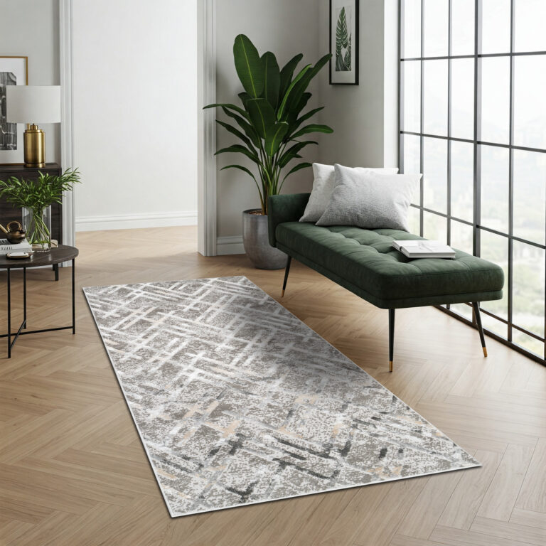 Tapis de Couloir Crystal Gris Beige Zigzag