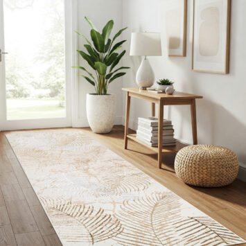 Tapis de Couloir Crystal Beige Marron Feuilles