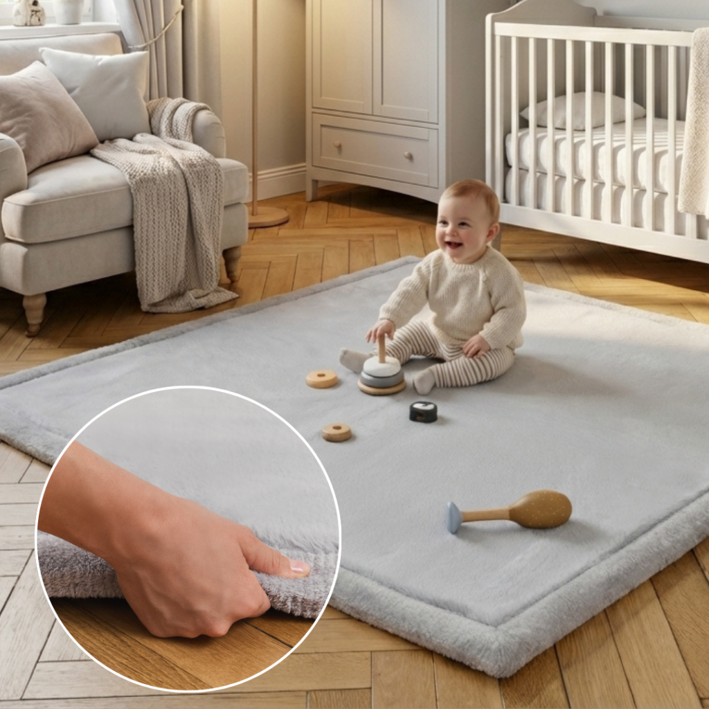 Tapis Enfant Fluffin Carré Gris Clair