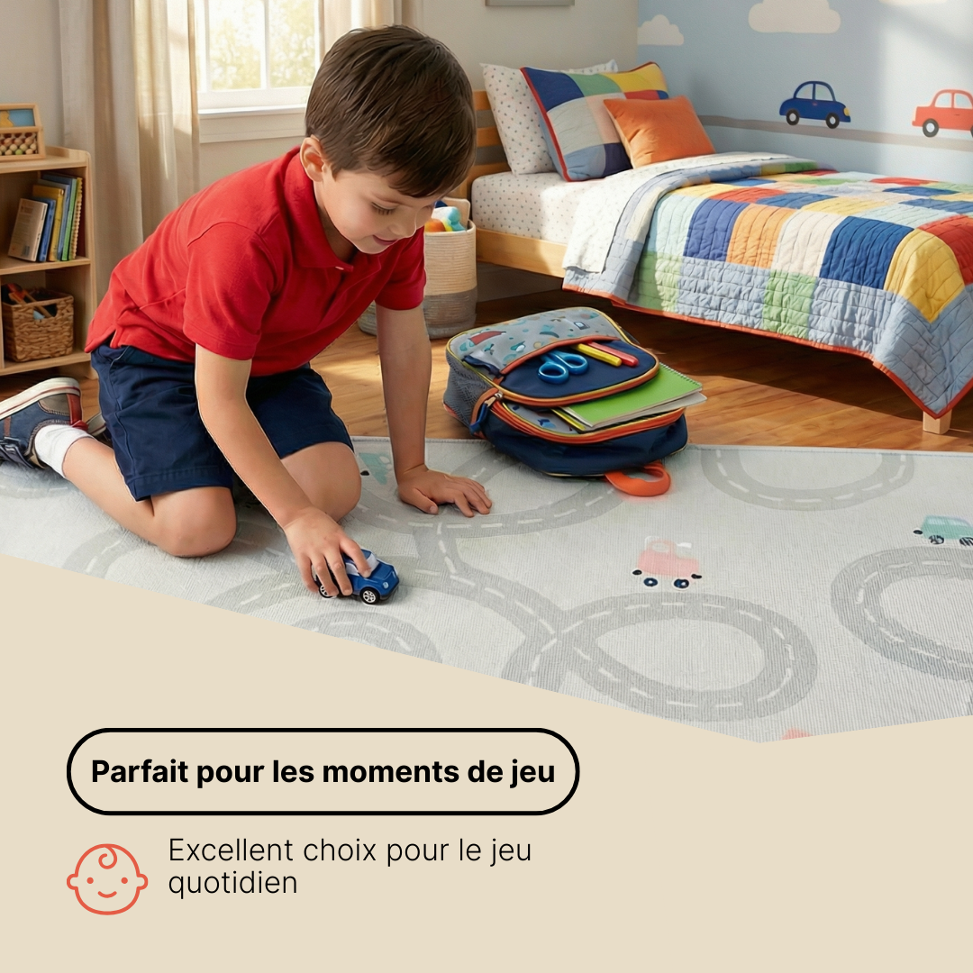 Tapis Enfant Snooki Ville Gris Bleu Marine Antidérapant