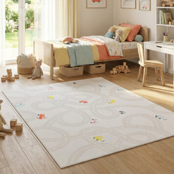 Tapis Enfant Snooki Routes Pastel Beige Antidérapant