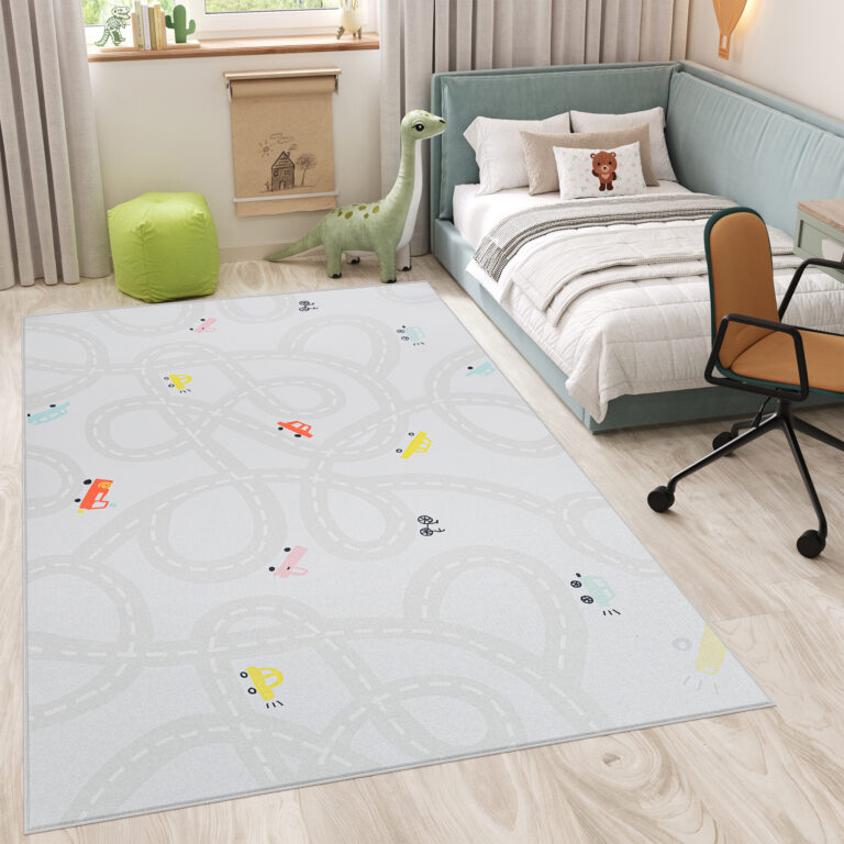 Tapis Enfant Snooki Routes Pastel Beige Antidérapant