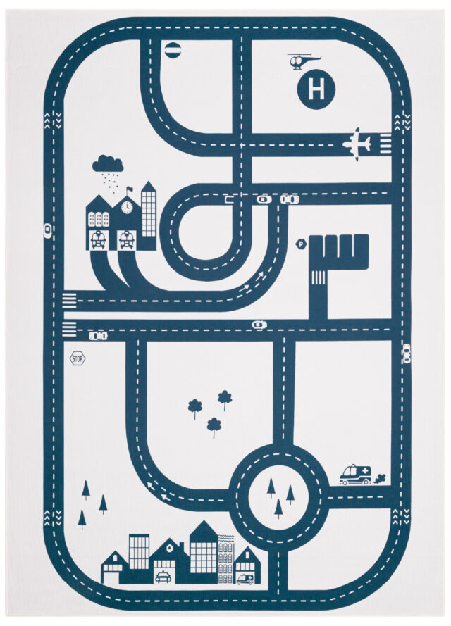 Tapis Enfant Snooki Ville Gris Bleu Marine Antidérapant