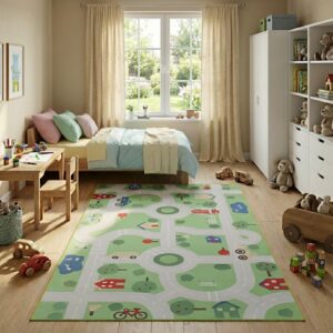 Tapis Enfant Snooki Ville Vert Antidérapant
