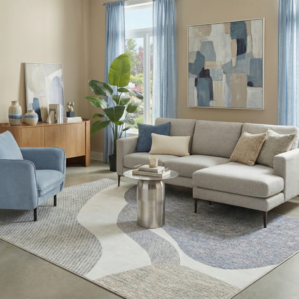 Tapis Wisp Gris Bleu Abstrait