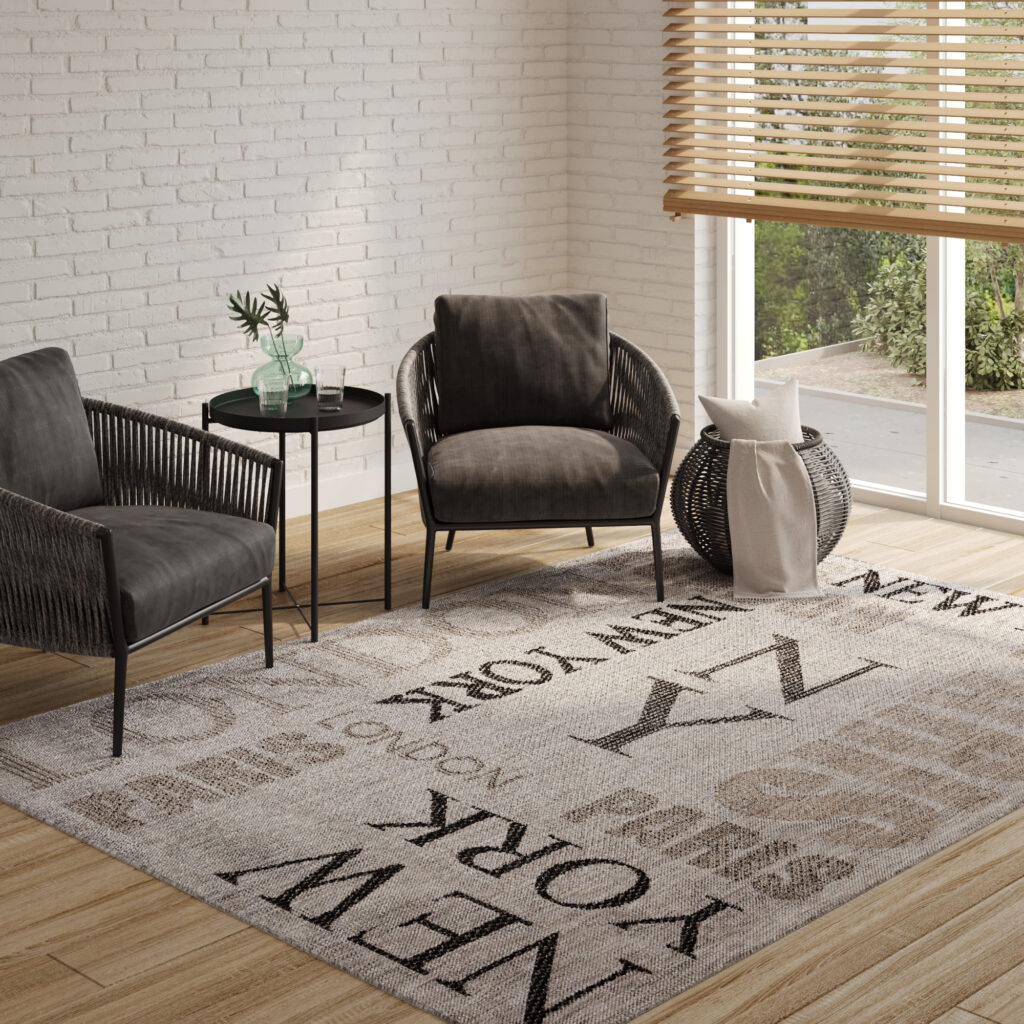 Tapis Melissa Gris Noir Villes Intérieur Extérieur