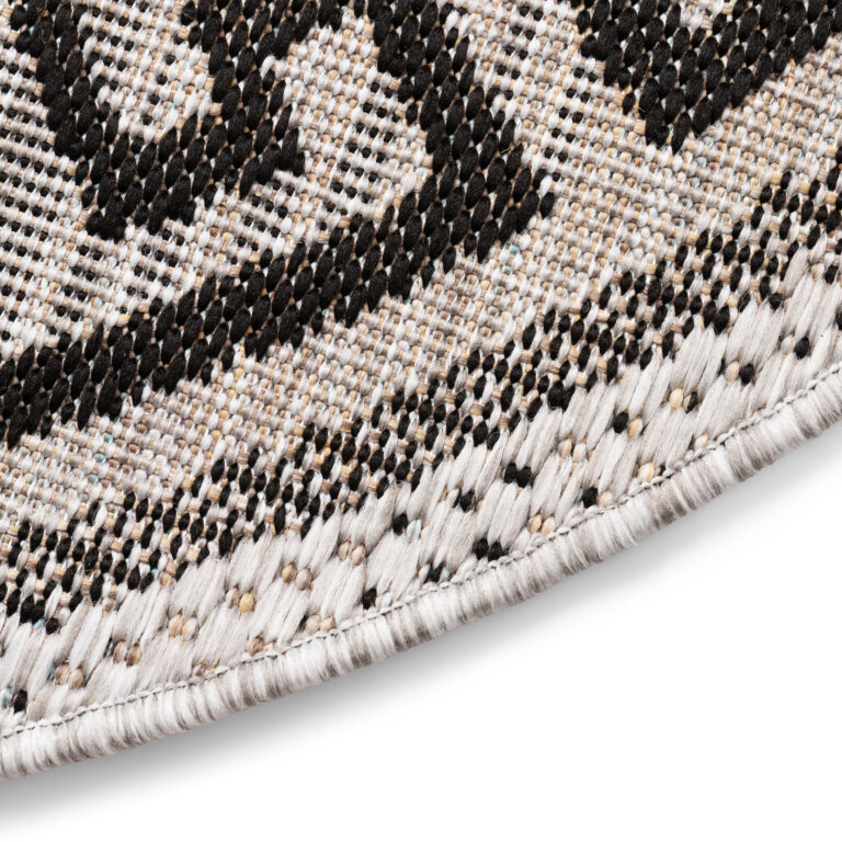 Tapis Melissa Rond Gris Noir ZigZag Intérieur Extérieur