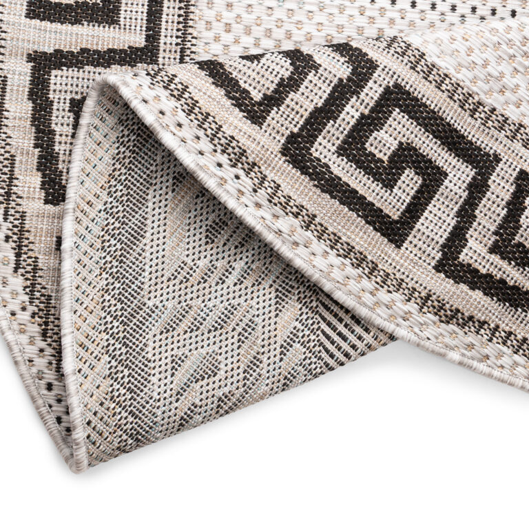 Tapis Melissa Rond Gris Noir ZigZag Intérieur Extérieur