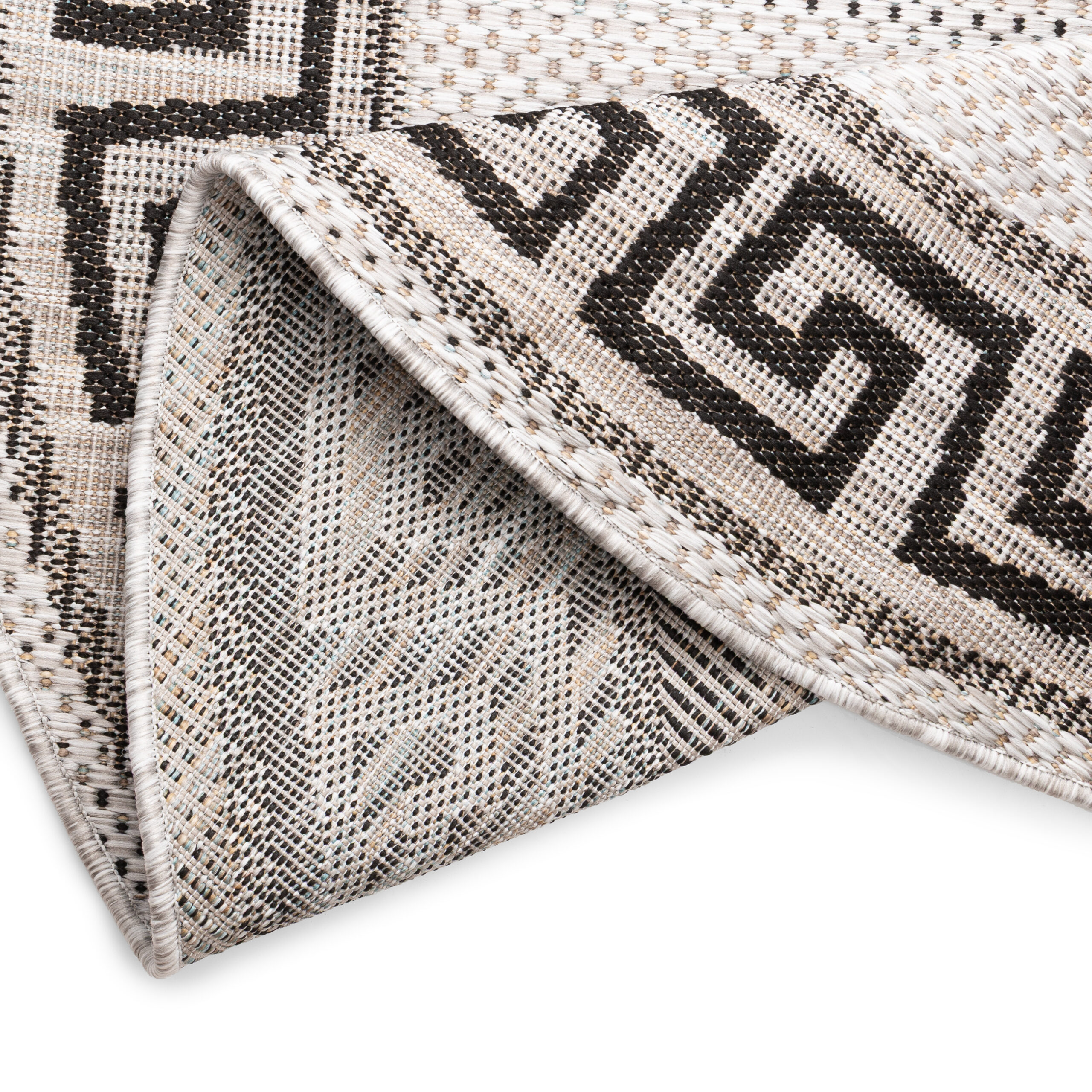 Tapis Melissa Rond Gris Noir ZigZag Intérieur Extérieur