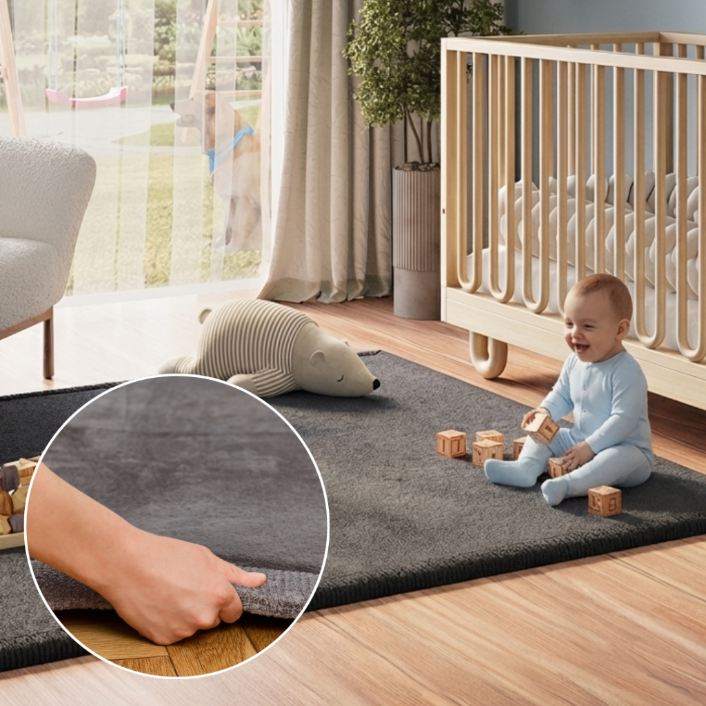 Tapis Enfant Fluffin Carré Gris Foncé