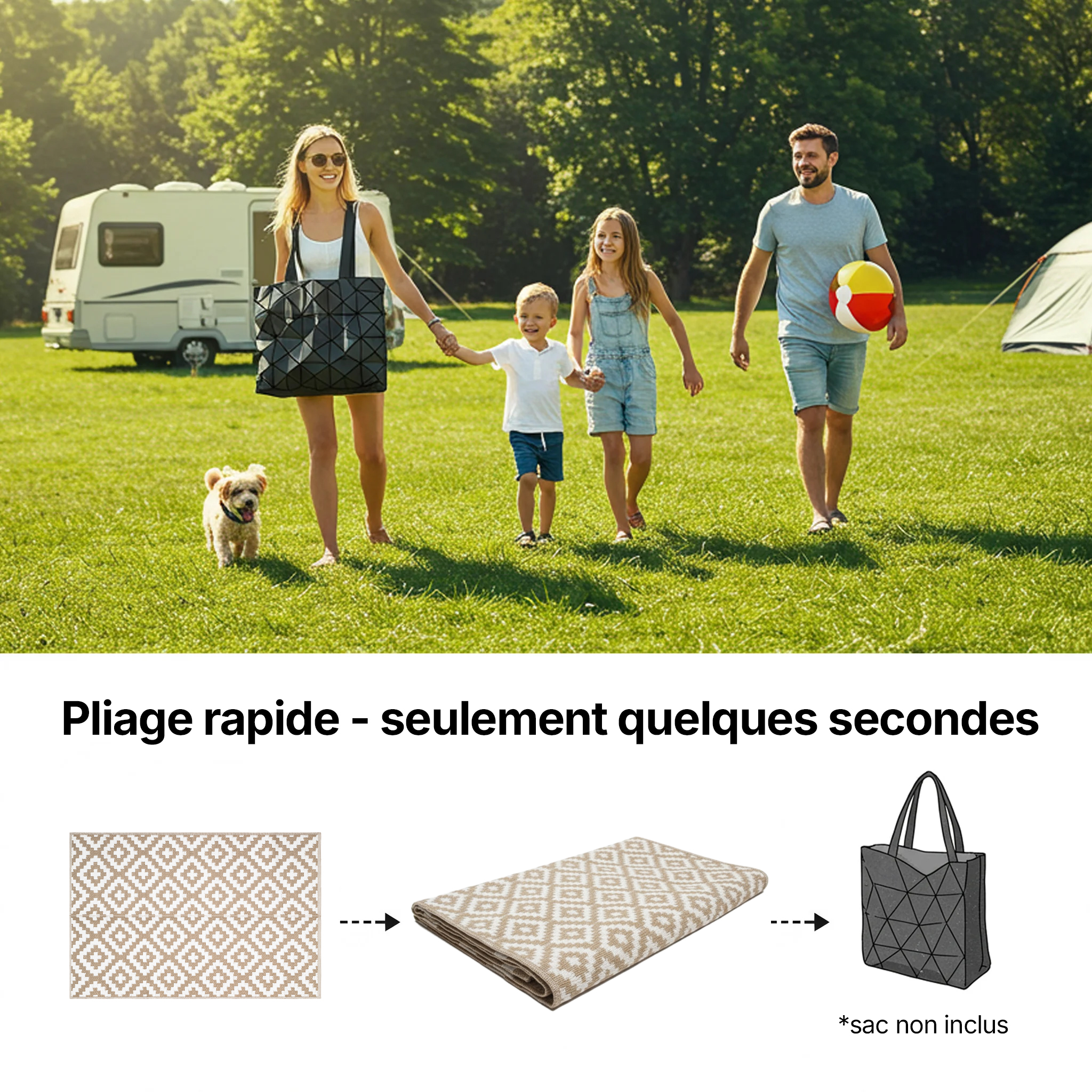 Tapis Ibiza Extérieur Réversible Imperméable Beige Blanc