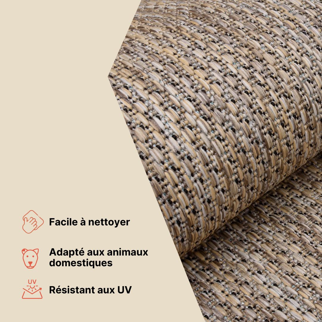 Tapis Melissa Gris Moucheté Feuilles Intérieur Extérieur