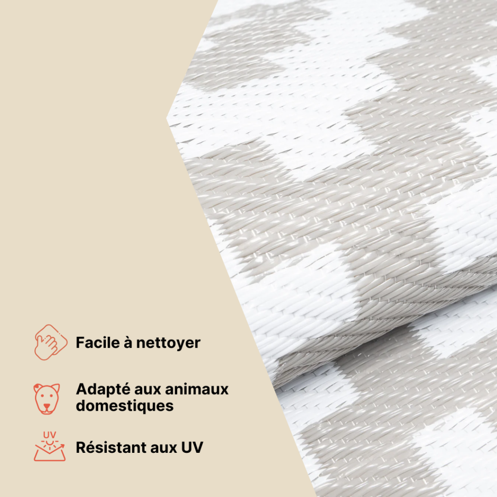 Tapis Ibiza en Plastique Réversible Imperméable Bleu Marine Blanc Cercles
