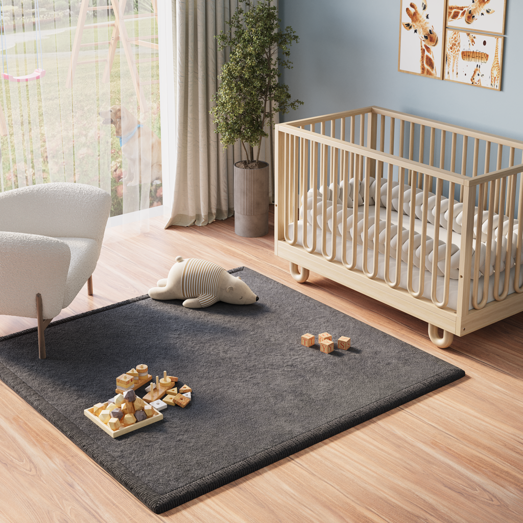 Tapis Enfant Fluffin Carré Gris Foncé
