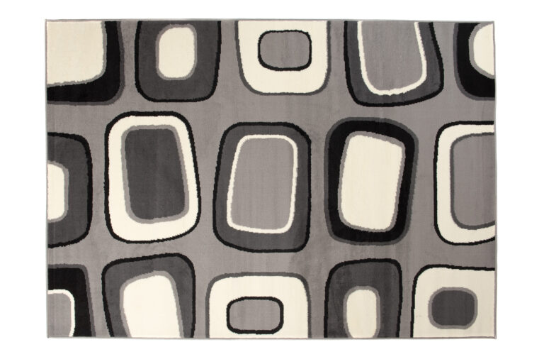 DREAM Tapis Moderne Géométrique Pierres Gris Clair Blanc Noir Fin