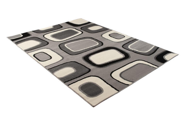 DREAM Tapis Moderne Géométrique Pierres Gris Clair Blanc Noir Fin