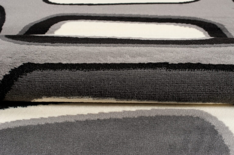 DREAM Tapis Moderne Géométrique Pierres Gris Clair Blanc Noir Fin