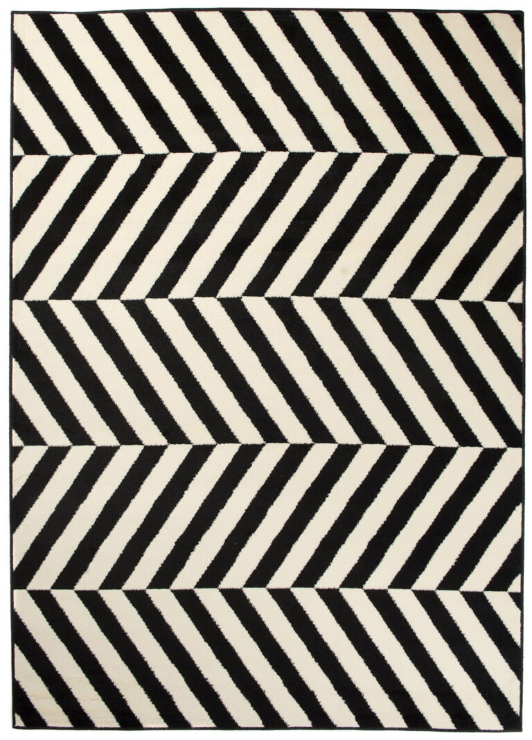 DREAM Tapis Moderne Optique Rayures Noir Blanc Fin