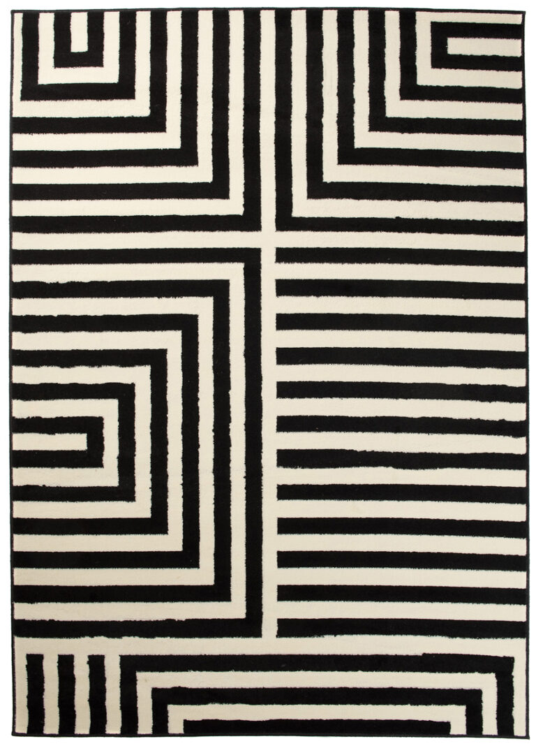 DREAM Tapis Moderne Optique Rayures Géométrique Noir Blanc Fin