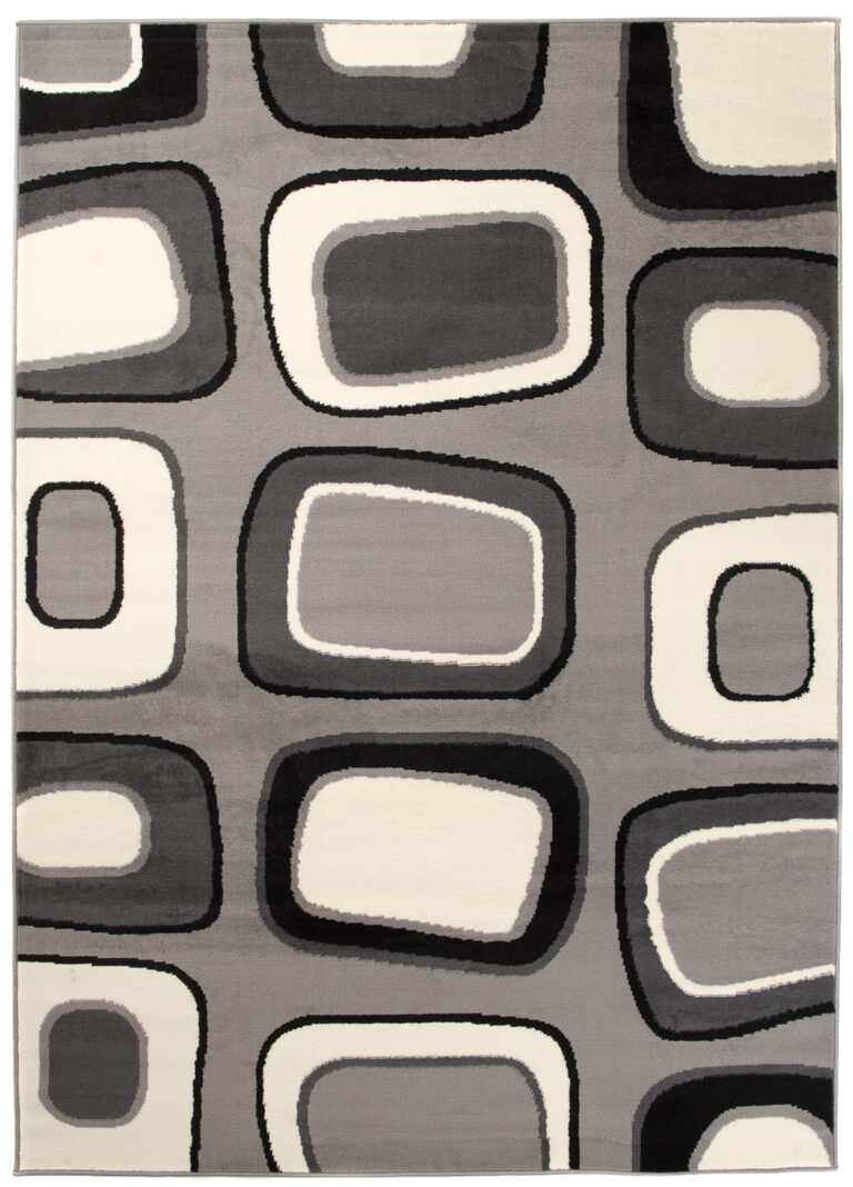 DREAM Tapis Moderne Géométrique Pierres Gris Clair Blanc Noir Fin