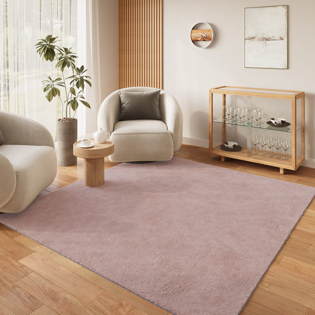 Tapis Lumi Carré Rose Antidérapant