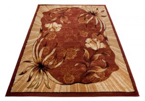 ATLAS Tapis Moderne Floral Feuilles Marron Beige  Fin