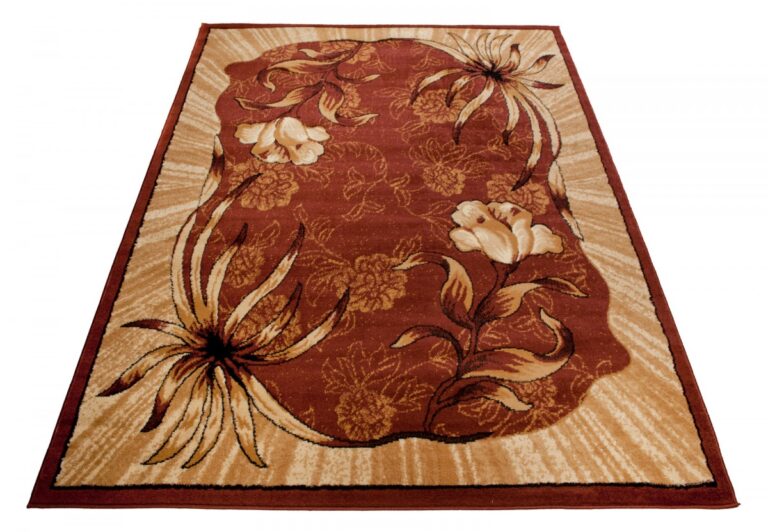 ATLAS Tapis Moderne Floral Feuilles Marron Beige  Fin