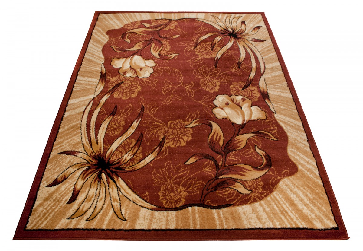 ATLAS Tapis Moderne Floral Feuilles Marron Beige  Fin