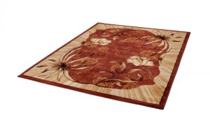 ATLAS Tapis Moderne Floral Feuilles Marron Beige  Fin
