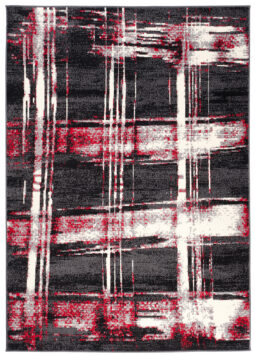 DREAM Tapis Moderne Treillis Rayures Gris Foncé Rouge Fin