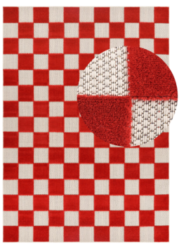 Tapis Extérieur Checker Crème Rouge